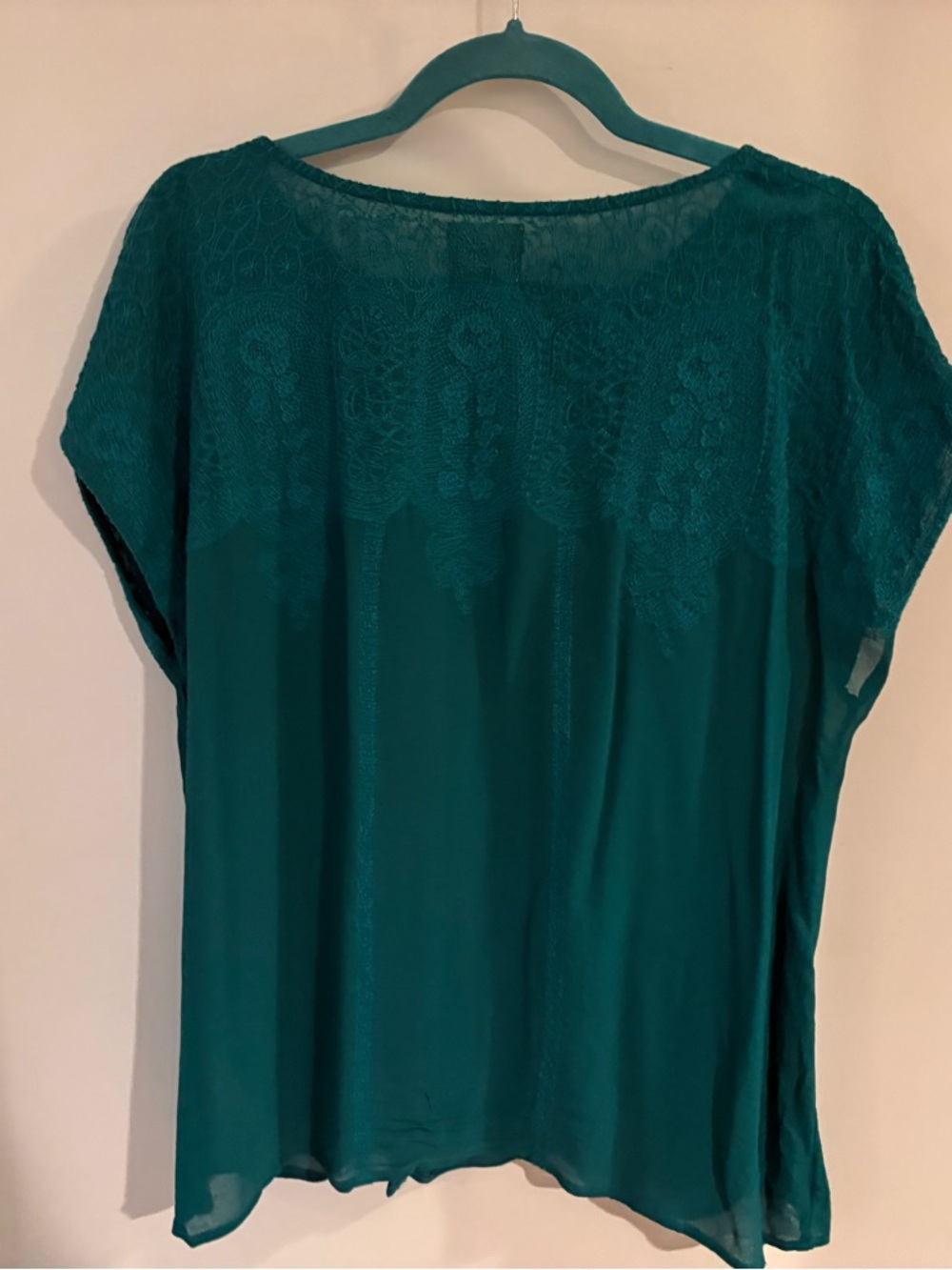 Maeve Teal Lace Yoke Dolman Blouse